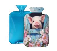 Mexpekil Leakproof Hot Water Bottle with Soft Flannel Cover 2L | Pig Pink Flowers Wood Large Hot Water Bag for Pain Relief, Warm Hands, Feet & Body Ideal Gifts for Adults Kids