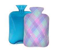 Mexpekil Leakproof Hot Water Bottle with Soft Flannel Cover 2L | Pink Blue Plaid Pattern Large Hot Water Bag for Pain Relief, Warm Hands, Feet & Body Ideal Gifts for Adults Kids
