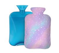 Mexpekil Leakproof Hot Water Bottle with Soft Flannel Cover 2L | Pink Blue Stars Glitter Large Hot Water Bag for Pain Relief, Warm Hands, Feet & Body Ideal Gifts for Adults Kids