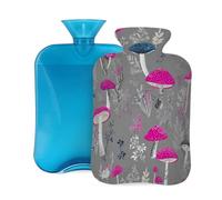 Mexpekil Leakproof Hot Water Bottle with Soft Flannel Cover 2L | Pink Mushrooms Small Plant Large Hot Water Bag for Pain Relief, Warm Hands, Feet & Body Ideal Gifts for Adults Kids