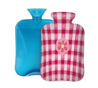 Mexpekil Leakproof Hot Water Bottle with Soft Flannel Cover 2L | Pink Plaid Flowers Large Hot Water Bag for Pain Relief, Warm Hands, Feet & Body Ideal Gifts for Adults Kids