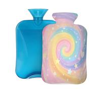 Mexpekil Leakproof Hot Water Bottle with Soft Flannel Cover 2L | Rainbow Spiral Stars Large Hot Water Bag for Pain Relief, Warm Hands, Feet & Body Ideal Gifts for Adults Kids