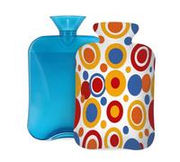 Mexpekil Leakproof Hot Water Bottle with Soft Flannel Cover 2L | Red Blue Yellow Circles Large Hot Water Bag for Pain Relief, Warm Hands, Feet & Body Ideal Gifts for Adults Kids