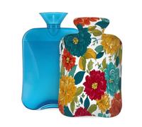 Mexpekil Leakproof Hot Water Bottle with Soft Flannel Cover 2L | Red Blue Yellow Flower Large Hot Water Bag for Pain Relief, Warm Hands, Feet & Body Ideal Gifts for Adults Kids