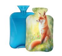 Mexpekil Leakproof Hot Water Bottle with Soft Flannel Cover 2L | Red Fox Wildflower Forest Large Hot Water Bag for Pain Relief, Warm Hands, Feet & Body Ideal Gifts for Adults Kids