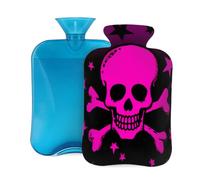 Mexpekil Leakproof Hot Water Bottle with Soft Flannel Cover 2L | Skull Crossbones Hot Pink Large Hot Water Bag for Pain Relief, Warm Hands, Feet & Body Ideal Gifts for Adults Kids