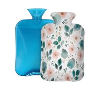 Mexpekil Leakproof Hot Water Bottle with Soft Flannel Cover 2L | Summer Bloom Leaves Large Hot Water Bag for Pain Relief, Warm Hands, Feet & Body Ideal Gifts for Adults Kids