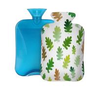 Mexpekil Leakproof Hot Water Bottle with Soft Flannel Cover 2L | Watercolor Oak Leaves Large Hot Water Bag for Pain Relief, Warm Hands, Feet & Body Ideal Gifts for Adults Kids