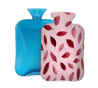Mexpekil Leakproof Hot Water Bottle with Soft Flannel Cover 2L | Watercolor Pink Leaves Large Hot Water Bag for Pain Relief, Warm Hands, Feet & Body Ideal Gifts for Adults Kids