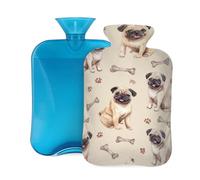 Mexpekil Leakproof Hot Water Bottle with Soft Flannel Cover 2L | Watercolor Pug Dog Bones Large Hot Water Bag for Pain Relief, Warm Hands, Feet & Body Ideal Gifts for Adults Kids