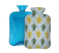 Mexpekil Leakproof Hot Water Bottle with Soft Flannel Cover 2L | Yellow Green Turtles Large Hot Water Bag for Pain Relief, Warm Hands, Feet & Body Ideal Gifts for Adults Kids