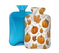Mexpekil Leakproof Hot Water Bottle with Soft Flannel Cover 2L | Yellow Leaves Pumpkin Large Hot Water Bag for Pain Relief, Warm Hands, Feet & Body Ideal Gifts for Adults Kids