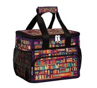 Mexpekil Leakproof Reusable Insulated Cooler Lunch Bag Retro Bookshelf Library Book Shelf Picnic Lunch Box Tote for Women Men Work Camping Beach Office 24 Can 15L