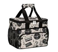 Mexpekil Leakproof Reusable Insulated Cooler Lunch Bag Vintage Music Notes Record Picnic Lunch Box Tote for Women Men Work Camping Beach Office 24 Can 15L