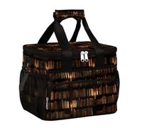 Mexpekil Leakproof Reusable Insulated Lunch Bag Bookshelf Book Library Picnic Lunch Box Vintage Library Bookshelf Cooler Tote for Women Men Work Camping Beach Office 24 Can 15L