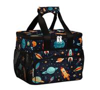 Mexpekil Leakproof Reusable Insulated Lunch Bag Cartoon Rockets Picnic Lunch Box Space Planet Cooler Tote for Women Men Work Camping Beach Office 24 Can 15L