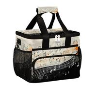 Mexpekil Leakproof Reusable Insulated Lunch Bag Vintage Music Notes Picnic Lunch Box Retro Print Cooler Tote for Women Men Work Camping Beach Office 24 Can 15L