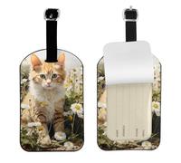 Mexpekil Leather Luggage Tags Cat Daisy Suitcase Name Tags Personalised Suitcase Identifiers Privacy Protection Travel Luggage Labels for Baggage Handbag 1 Pack