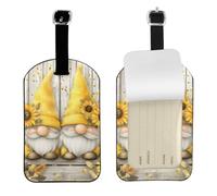 Mexpekil Leather Luggage Tags Yellow Hat Gnomes Sunflowers Suitcase Name Tags Personalised Suitcase Identifiers Privacy Protection Travel Luggage Labels for Baggage Handbag 1 Pack