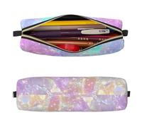 Mexpekil Leather Pencil Case for Girls Boys Abstract Colorful Glitter Small Pen Organizer Bag Zipper Slim Multi-Use Pouch for School Supplies Kids Adults