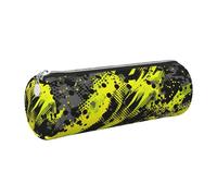 Mexpekil Leather Pencil Case for Girls Boys Abstract Yellow Black Small Pen Organizer Bag Zipper Slim Multi-Use Pouch for School Supplies Kids Adults