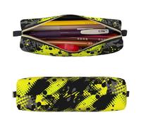Mexpekil Leather Pencil Case for Girls Boys Abstract Yellow Black Small Pen Organizer Bag Zipper Slim Multi-Use Pouch for School Supplies Kids Adults
