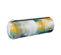 Mexpekil Leather Pencil Case for Girls Boys Abstract Yellow Blue Small Pen Organizer Bag Zipper Slim Multi-Use Pouch for School Supplies Kids Adults