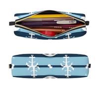 Mexpekil Leather Pencil Case for Girls Boys Anchor Stripe Small Pen Organizer Bag Zipper Slim Multi-Use Pouch for School Supplies Kids Adults