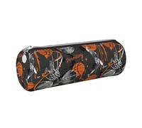 Mexpekil Leather Pencil Case for Girls Boys Basketballs Players Small Pen Organizer Bag Zipper Slim Multi-Use Pouch for School Supplies Kids Adults
