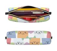 Mexpekil Leather Pencil Case for Girls Boys Cartoon Cat Faces Small Pen Organizer Bag Zipper Slim Multi-Use Pouch for School Supplies Kids Adults
