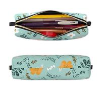 Mexpekil Leather Pencil Case for Girls Boys Cartoon Elephants Flowers Small Pen Organizer Bag Zipper Slim Multi-Use Pouch for School Supplies Kids Adults