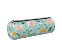 Mexpekil Leather Pencil Case for Girls Boys Cartoon Elephants Flowers Small Pen Organizer Bag Zipper Slim Multi-Use Pouch for School Supplies Kids Adults