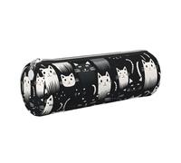 Mexpekil Leather Pencil Case for Girls Boys Cats Black White Small Pen Organizer Bag Zipper Slim Multi-Use Pouch for School Supplies Kids Adults