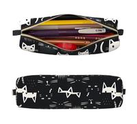 Mexpekil Leather Pencil Case for Girls Boys Cats Black White Small Pen Organizer Bag Zipper Slim Multi-Use Pouch for School Supplies Kids Adults