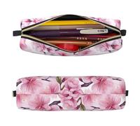Mexpekil Leather Pencil Case for Girls Boys Cherry Blossom Branch Pink Small Pen Organizer Bag Zipper Slim Multi-Use Pouch for School Supplies Kids Adults