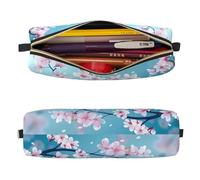 Mexpekil Leather Pencil Case for Girls Boys Cherry Blossom Tree Small Pen Organizer Bag Zipper Slim Multi-Use Pouch for School Supplies Kids Adults