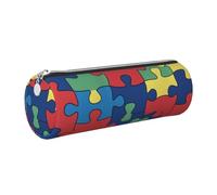 Mexpekil Leather Pencil Case for Girls Boys Color Puzzle Small Pen Organizer Bag Zipper Slim Multi-Use Pouch for School Supplies Kids Adults
