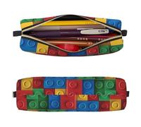 Mexpekil Leather Pencil Case for Girls Boys Colorful Block Small Pen Organizer Bag Zipper Slim Multi-Use Pouch for School Supplies Kids Adults