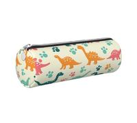 Mexpekil Leather Pencil Case for Girls Boys Colorful Dinosaurs Footprint Small Pen Organizer Bag Zipper Slim Multi-Use Pouch for School Supplies Kids Adults