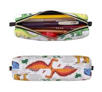 Mexpekil Leather Pencil Case for Girls Boys Dinosaurs in Various Small Pen Organizer Bag Zipper Slim Multi-Use Pouch for School Supplies Kids Adults
