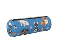 Mexpekil Leather Pencil Case for Girls Boys Dogs Various Breeds Small Pen Organizer Bag Zipper Slim Multi-Use Pouch for School Supplies Kids Adults