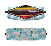 Mexpekil Leather Pencil Case for Girls Boys Elephants Flowers Leaves Small Pen Organizer Bag Zipper Slim Multi-Use Pouch for School Supplies Kids Adults