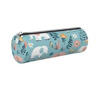 Mexpekil Leather Pencil Case for Girls Boys Elephants Flowers Leaves Small Pen Organizer Bag Zipper Slim Multi-Use Pouch for School Supplies Kids Adults