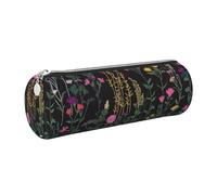 Mexpekil Leather Pencil Case for Girls Boys Embroidered Wild Flowers Small Pen Organizer Bag Zipper Slim Multi-Use Pouch for School Supplies Kids Adults