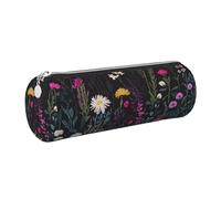 Mexpekil Leather Pencil Case for Girls Boys Embroidered Wild Plant Small Pen Organizer Bag Zipper Slim Multi-Use Pouch for School Supplies Kids Adults