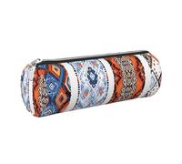 Mexpekil Leather Pencil Case for Girls Boys Ethnic Tribal Patterns Small Pen Organizer Bag Zipper Slim Multi-Use Pouch for School Supplies Kids Adults