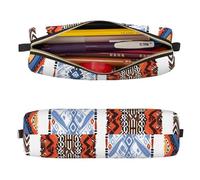 Mexpekil Leather Pencil Case for Girls Boys Ethnic Tribal Patterns Small Pen Organizer Bag Zipper Slim Multi-Use Pouch for School Supplies Kids Adults
