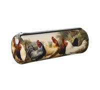 Mexpekil Leather Pencil Case for Girls Boys Farm Hens Small Pen Organizer Bag Zipper Slim Multi-Use Pouch for School Supplies Kids Adults