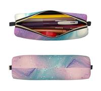 Mexpekil Leather Pencil Case for Girls Boys Glitter Purple Blue Marble Small Pen Organizer Bag Zipper Slim Multi-Use Pouch for School Supplies Kids Adults
