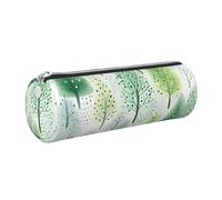 Mexpekil Leather Pencil Case for Girls Boys Green Fir Forest Small Pen Organizer Bag Zipper Slim Multi-Use Pouch for School Supplies Kids Adults